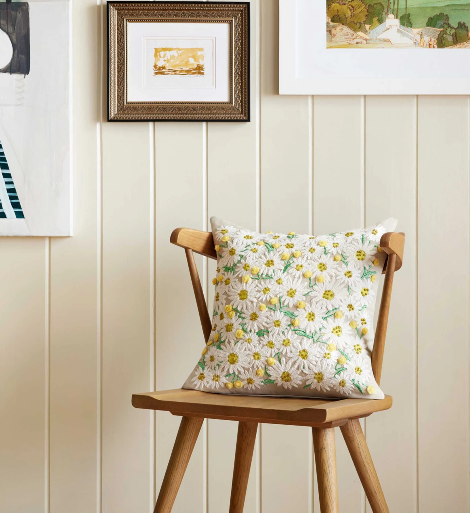 Daisies Embroidered Pillow - Khaki - Image 3