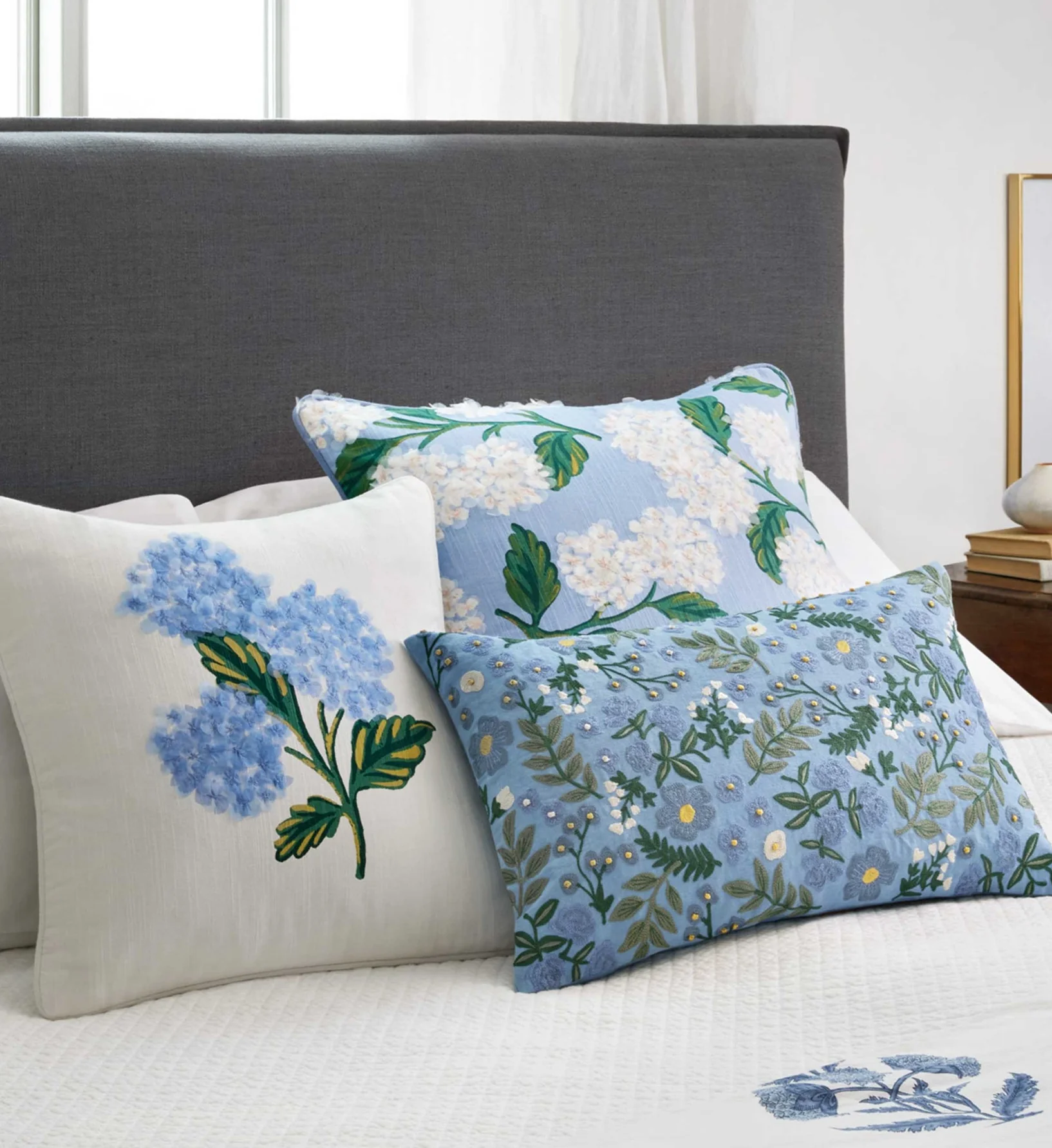 Hydrangea Bouquet Embellished Pillow - Cream - Image 3