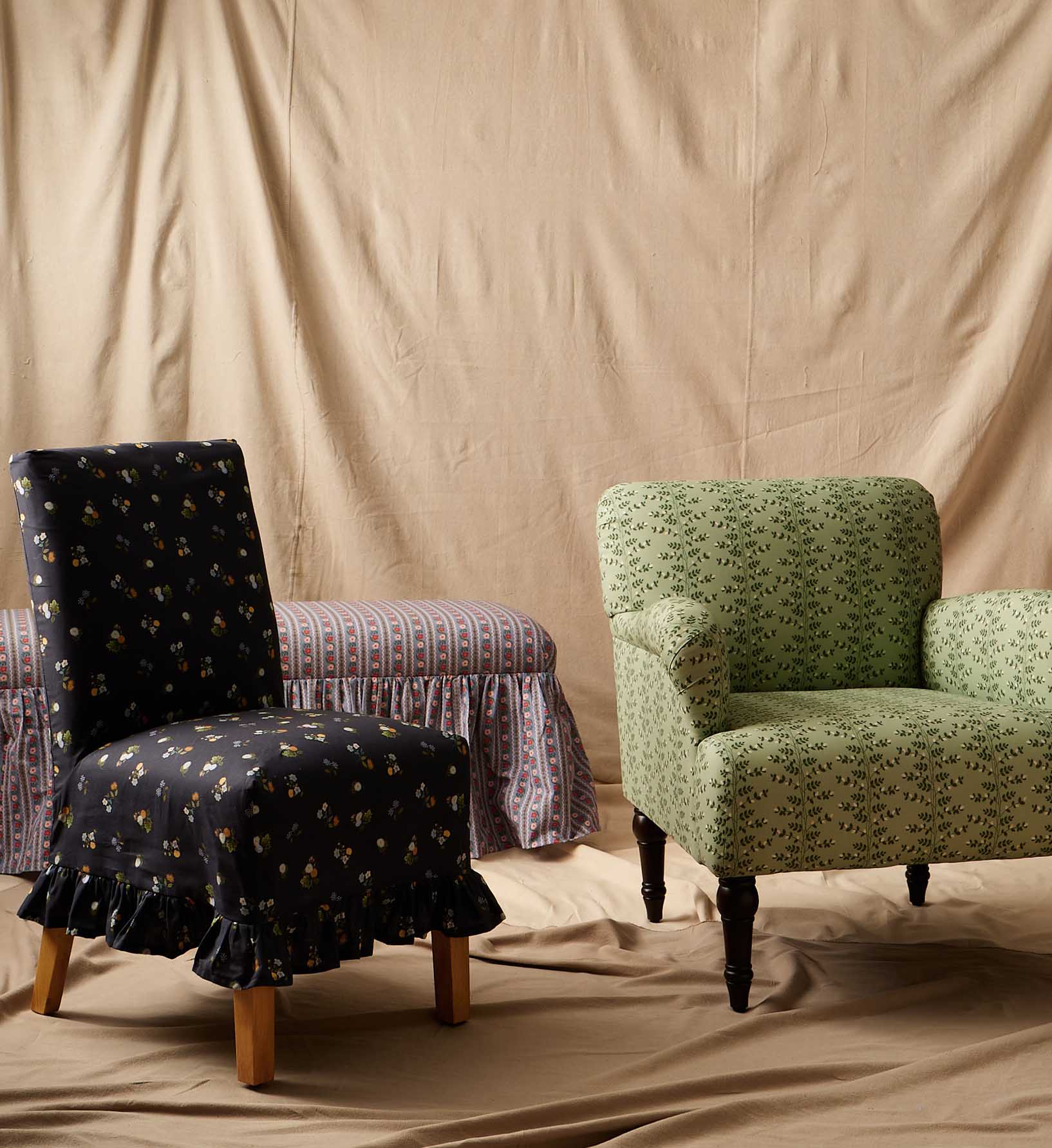 Louise Slipcover Dining Chair - Ditsy Dahlia Navy - Image 3