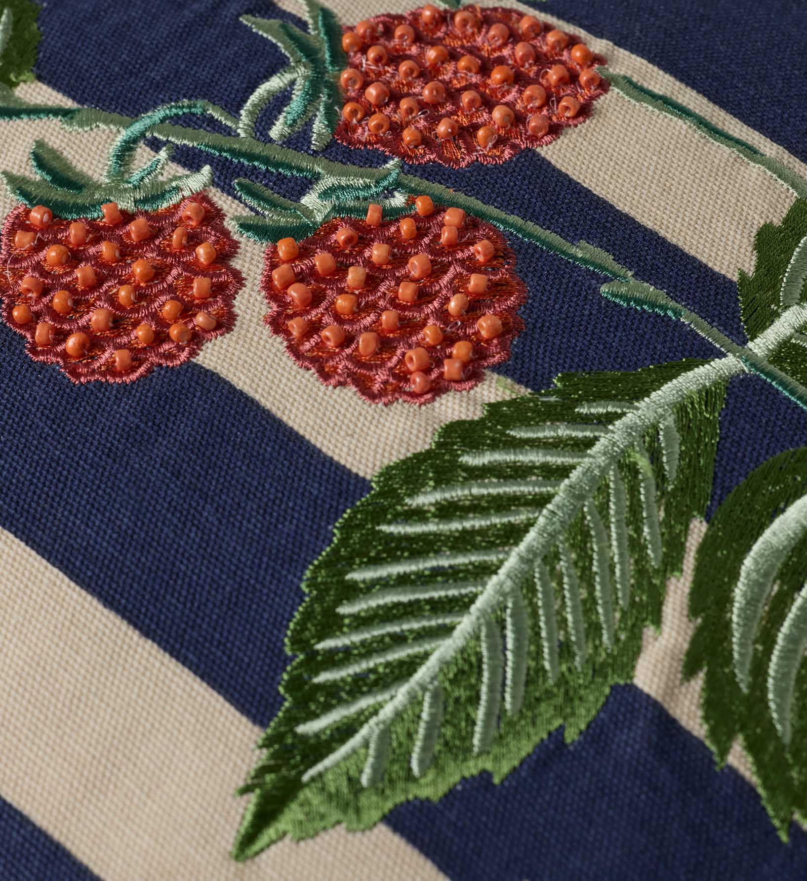 Raspberries Embroidered Pillow - Navy - Image 5